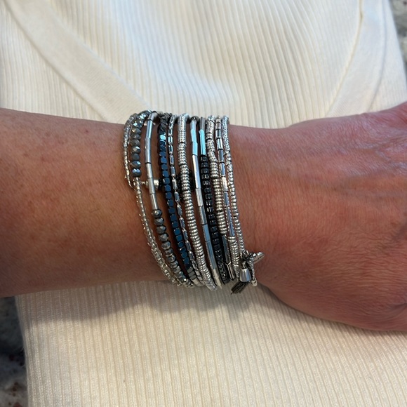 Stella & Dot Jewelry - Stella & Dot Costume Jewelry Bracelet Spiral Silver Grey Tone Beaded Bracelet OS